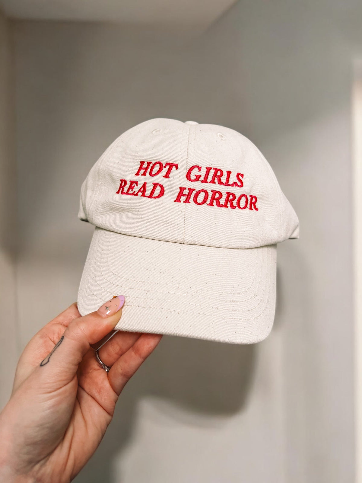 Hot Girls Read Horror embroidered baseball cap