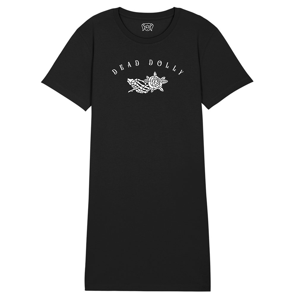 Skeleton Hand with Rose T-shirt Dress